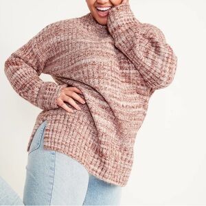 Old Navy Mockneck Rib-Knit Tunic Sweater Size M Heathered Cuffed Stretch 5% Wool